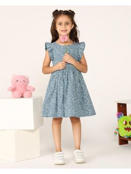 Miyo - Girls Blue Floral Cut-Out Dress