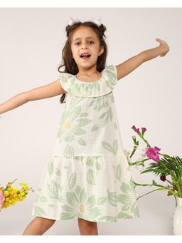 Miyo - Girls Sage Green Floral Ruffled Dress
