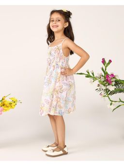 Miyo - Girls Off White Kantha Stitch Print Strap Dress