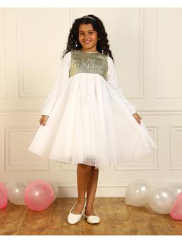Miyo - Girls White Sequin Party Dress