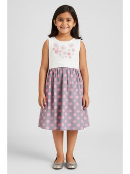 Miyo - Girls Embroidered Polka Dot Sleeveless Dress