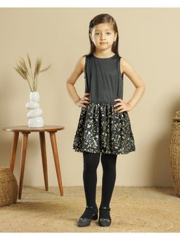 Miyo - Girls Black Floral Fit and Flare Dress