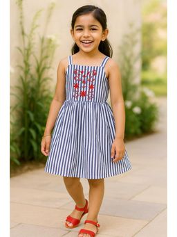 Miyo - Girls Stripes Embroidered Fit and Flare Dress