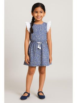 Miyo - Girls Floral Printed Ruffle Sleeves Fit and Flare Dress