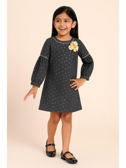 Miyo - Girls Floral Applique Polka Dot A-Line Dress