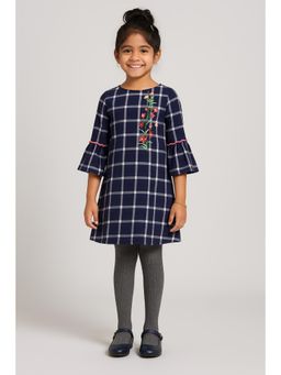Miyo - Girls Embroidered Checks Shift Dress