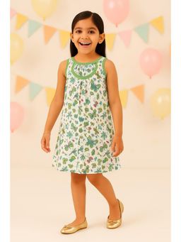 Miyo - Girls White Printed A-Line Dress