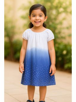 Miyo - Girls White and Blue Ombre Embellished Dress