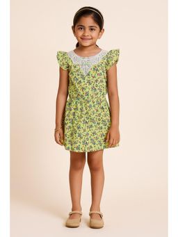 Miyo - Girls Lime Green Floral Lace Insert Dress