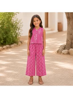 The Magic Wand - Pink Cotton Sleeveless Ikat Printed Top & Palazzo