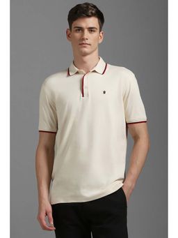 Louis Philippe - Men Cream Solid Polo Neck T-shirt