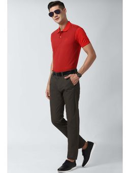 Peter England - Men Red Print Polo Neck T-Shirt