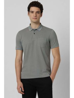 Peter England - Men Grey Solid Polo Neck T-shirt
