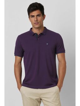 Van Heusen - Men Purple Solid Polo Neck T-shirt