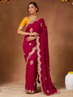 Sareemall - Women Vichitra Silk Pink Saree With Unstitched Blouse