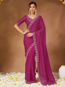 Sareemall - Women Georgette Pink Saree With Unstitched Blouse