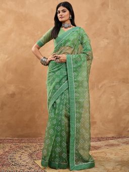 Sareemall - Women Organza Light Green Saree With Unstitched Blouse