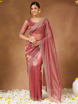 Sareemall - Women Georgette Pink Saree With Unstitched Blouse