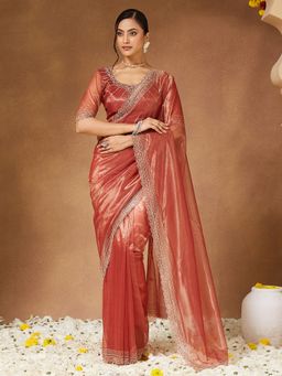 Sareemall - Women Georgette Rust Saree With Unstitched Blouse