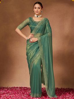 Sareemall - Women Georgette Green Saree With Unstitched Blouse
