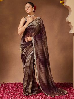 Sareemall - Women Jacquard Wine Saree With Unstitched Blouse