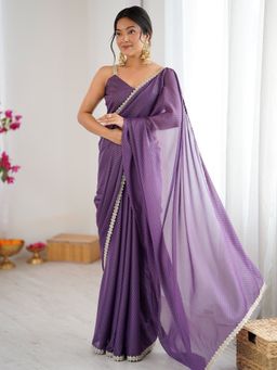 Sareemall - Women Satin Lavendar Saree With Unstitched Blouse