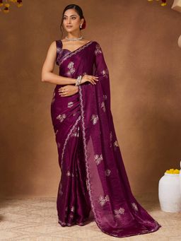 Sareemall - Women Georgette Purple Saree With Unstitched Blouse