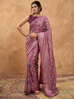 Sareemall - Women Dola Silk Pink Digital Print Designer Saree With Unstitched Blouse