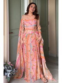 Label Kanupriya - Peach Corset with Draped Skirt and Jacket