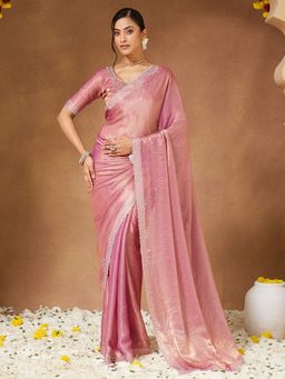Sareemall - Women Chiffon Pink Saree With Unstitched Blouse