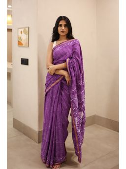 Moora - A Violet Summer Dabu Block Printed Cotton Zari Saree with Unstitched Blouse