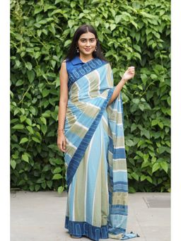 Moora - Coastal Lines Hand Dyed Mulmul Cotton Saree with Unstitched Blouse