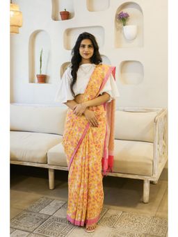 Moora - A Stitch of Summer Handwoven Mulmul Cotton Printed Saree with Unstitched Blouse