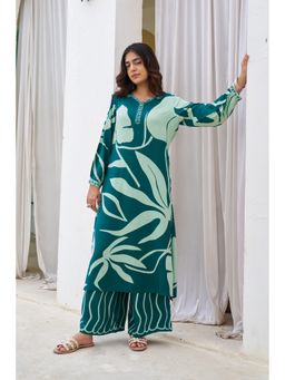 Nehamta - Women Teal Blue German Rayon Kurta and Palazzo
