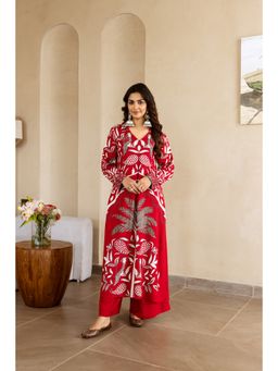 Nehamta - Women Red German Rayon Kurta and Palazzo
