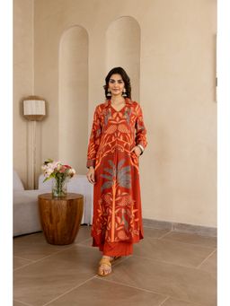 Nehamta - Women Rust German Rayon Kurta and Palazzo