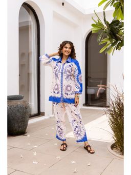 Nehamta - Women White & Blue Polyester Co-Ord