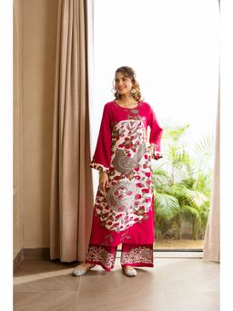 Nehamta - Women Pink German Rayon Kurta and Palazzo