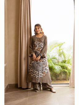Nehamta - Women Grey German Rayon Kurta and Palazzo