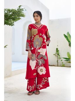 Nehamta - Women Red German Rayon Kurta and Palazzo