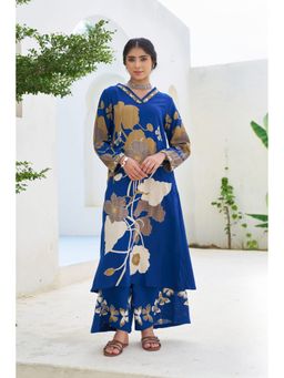 Nehamta - Women Blue German Rayon Kurta and Palazzo