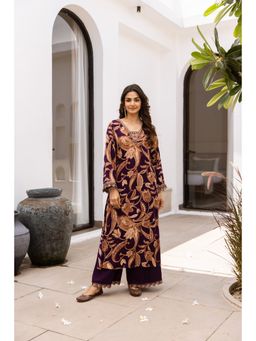 Nehamta - Women Purple German Rayon Kurta and Palazzo