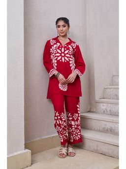 Nehamta - Women Red German Rayon Co-Ord