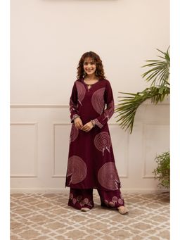 Nehamta - Women Wine German Rayon Kurta and Palazzo