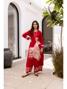 Nehamta - Women Red German Rayon Kurta and Palazzo
