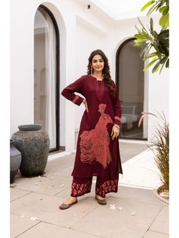Nehamta - Women Maroon German Rayon Kurta and Palazzo