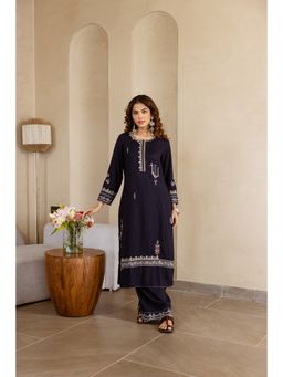 Nehamta - Women Navy Blue German Rayon Kurta and Palazzo