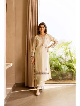 Nehamta - Women Cream German Rayon Kurta and Palazzo