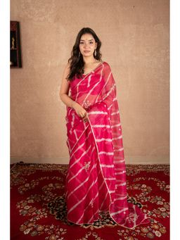The Raksha Store - Gulsheen Pink Leheriya Kota Silk Saree with Unstitched Blouse