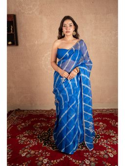 The Raksha Store - Naindhara Blue Leheriya Kota Silk Saree With Unstitched Blouse